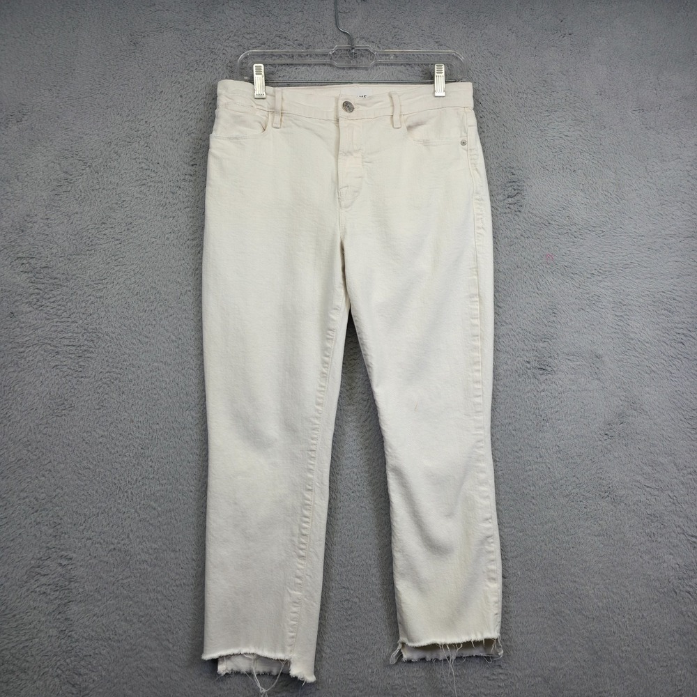 Frame Jeans Womens 29 White Le High Straight Raw Hem Mid Rise Minimalist Cropped